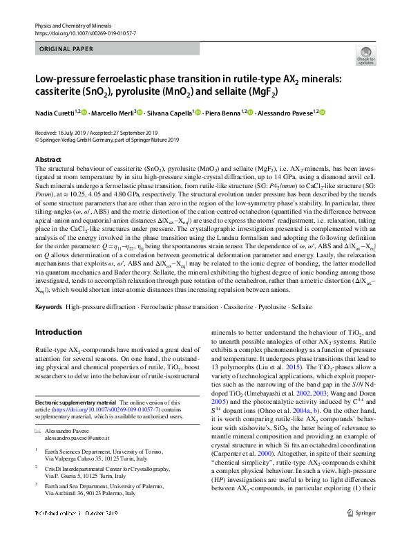 (PDF) Low-pressure ferroelastic phase transition in rutile-type AX2 ...