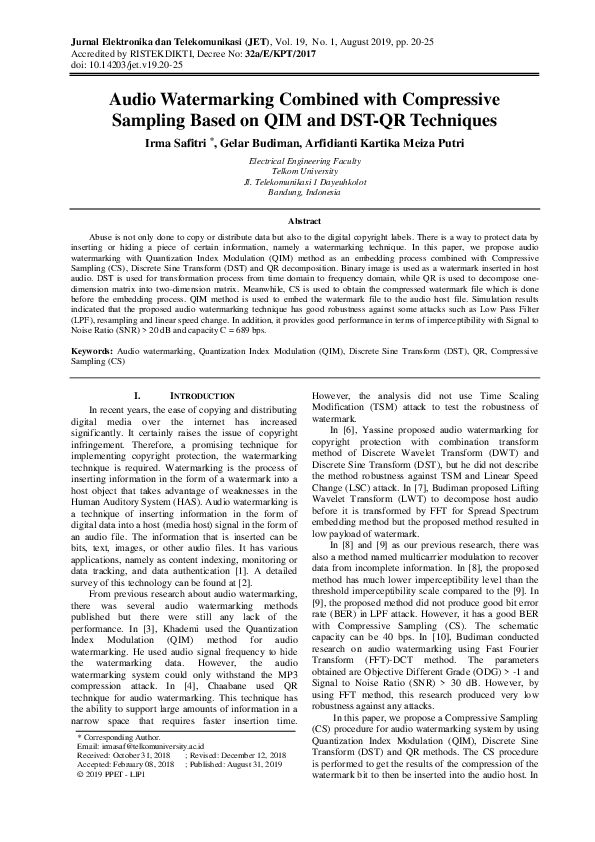 (PDF) Audio Watermarking Combined with Compressive Sampling Based on ...