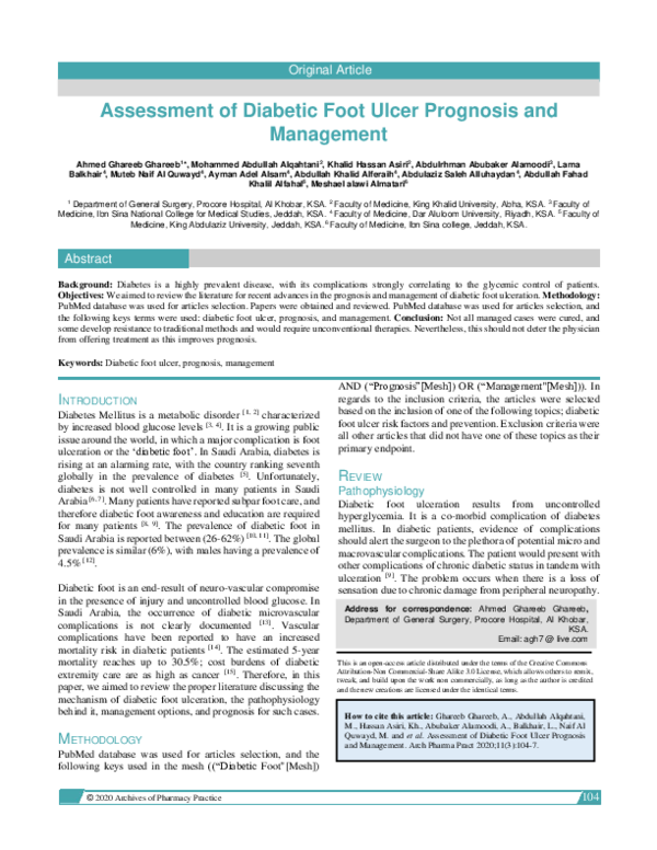 (PDF) Assessment of Diabetic Foot Ulcer Prognosis and Management