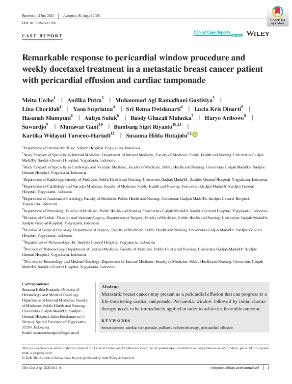 (PDF) Remarkable response to pericardial window procedure and weekly ...