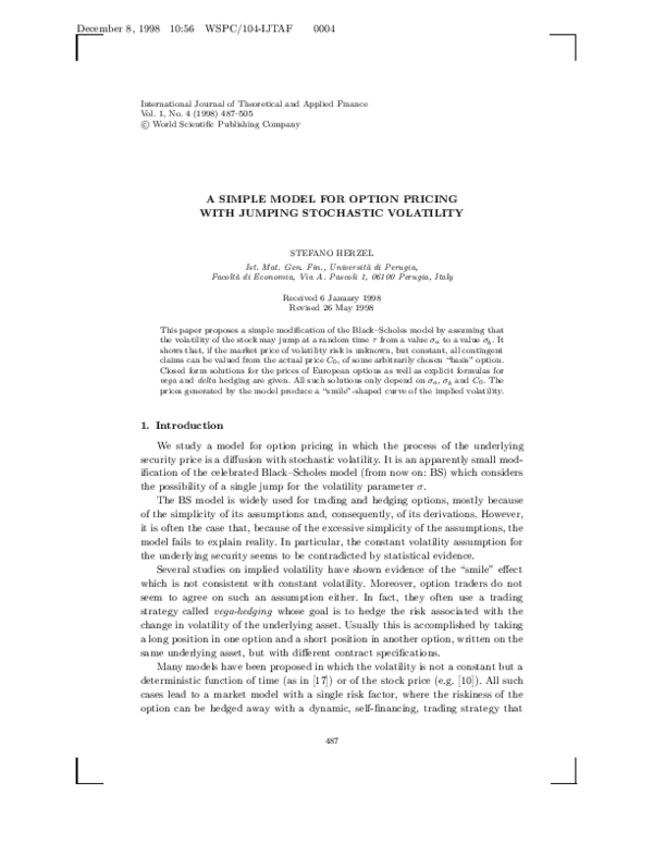(PDF) A Simple Model for Option Pricing with Jumping Stochastic Volatility