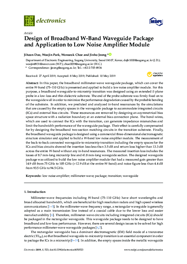 (PDF) Design of Broadband W-Band Waveguide Package and Application to ...