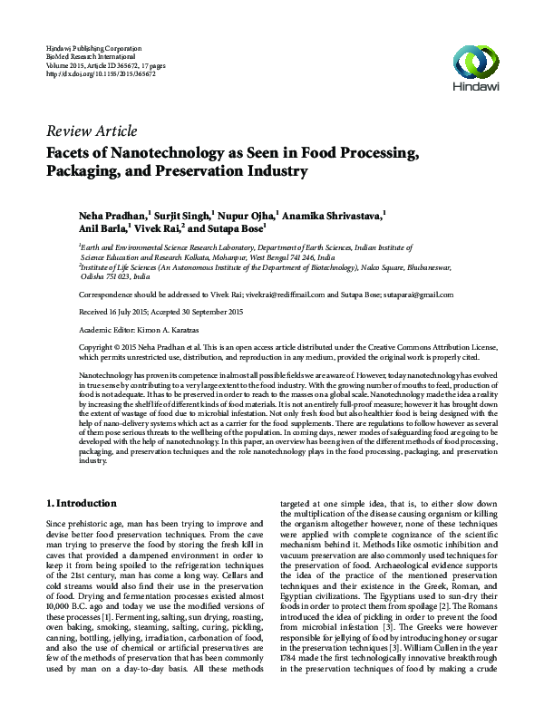 (PDF) Facets of Nanotechnology as Seen in Food Processing, Packaging ...