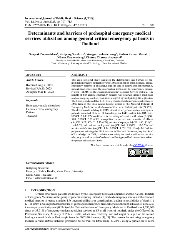 (PDF) Determinants and barriers of prehospital emergency medical ...