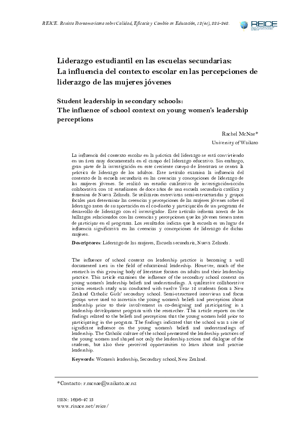 (PDF) Student leadership in secondary schools: The influence of school ...