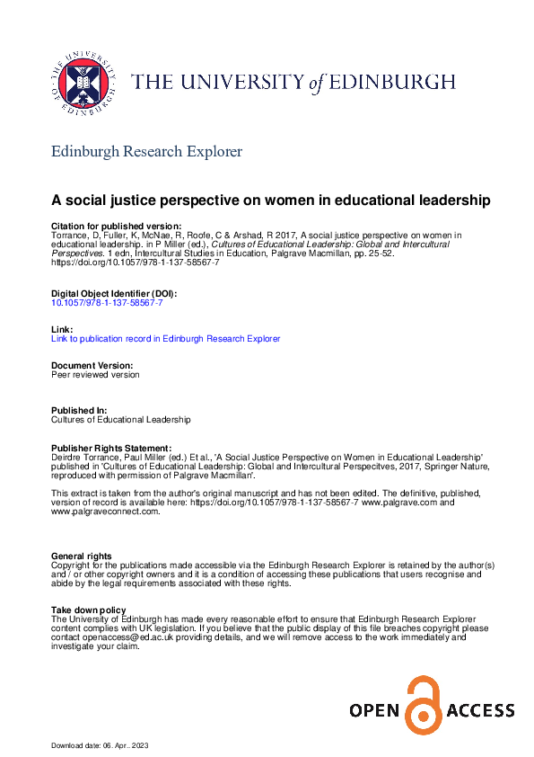 (PDF) A Social Justice Perspective on Women in Educational Leadership