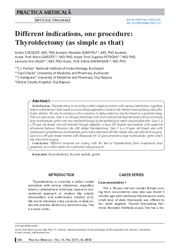 (PDF) Different indications, one procedure: Thyroidectomy (as simple as ...