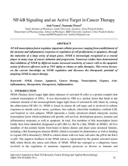 (PDF) NF-kB Signaling and an Active Target in Cancer Therapy