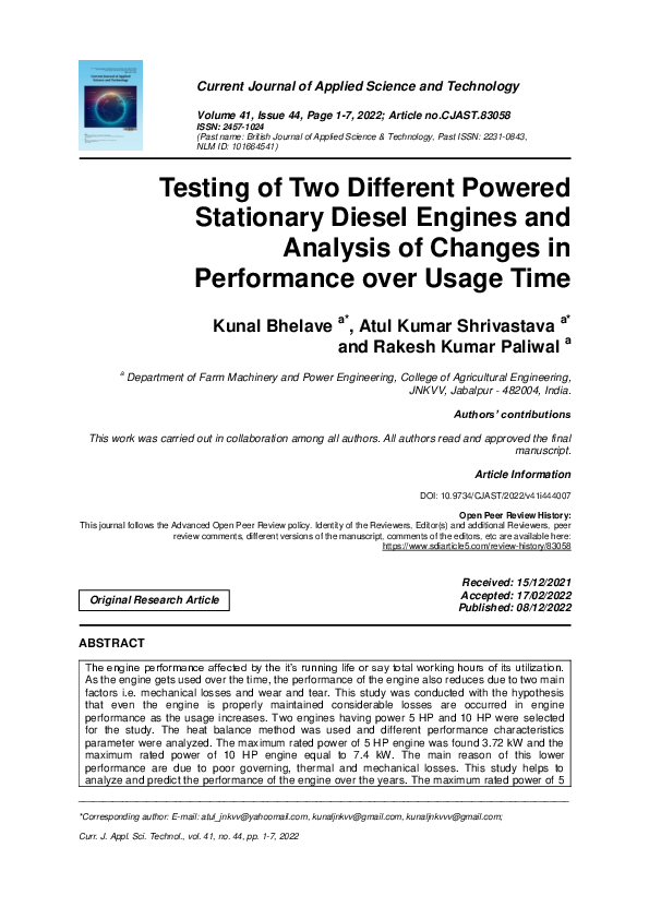 (PDF) Testing of Two Different Powered Stationary Diesel Engines and ...