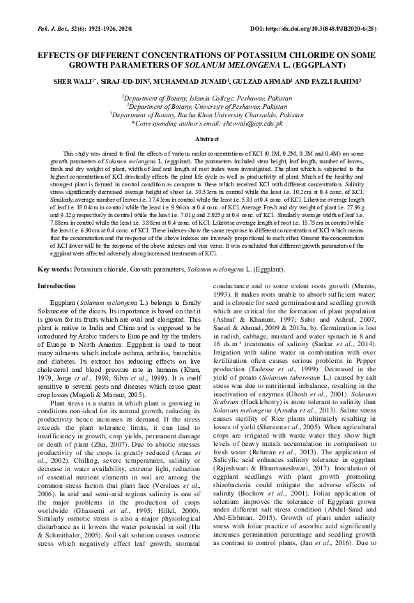 (PDF) Effects of different concentrations of potassium chloride on some ...