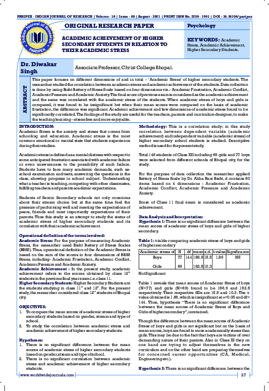 (PDF) Academic Achievement of Higher Secondary Students in Relation to ...