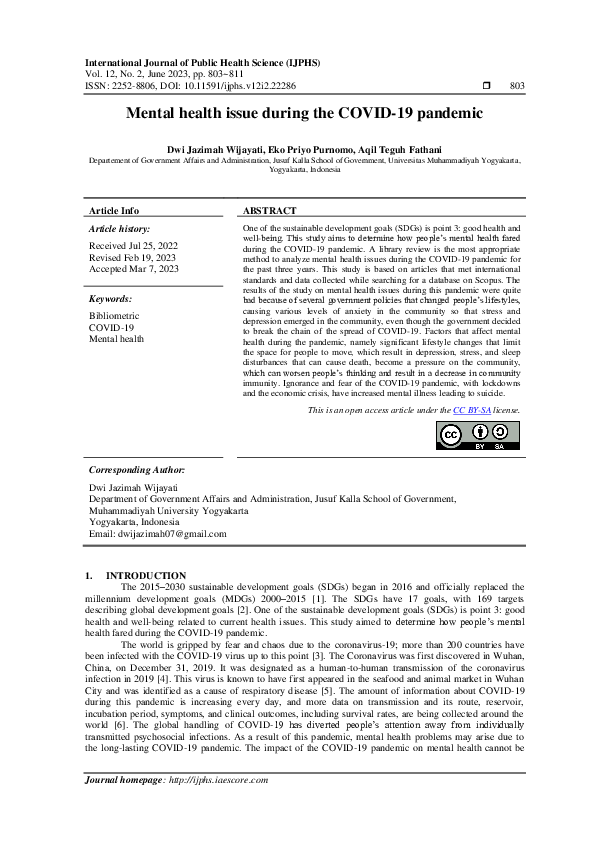 (PDF) Mental health issue during the COVID-19 pandemic