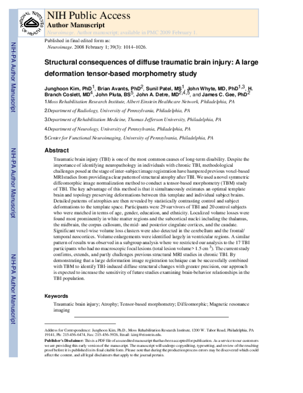(PDF) Structural consequences of diffuse traumatic brain injury: A ...