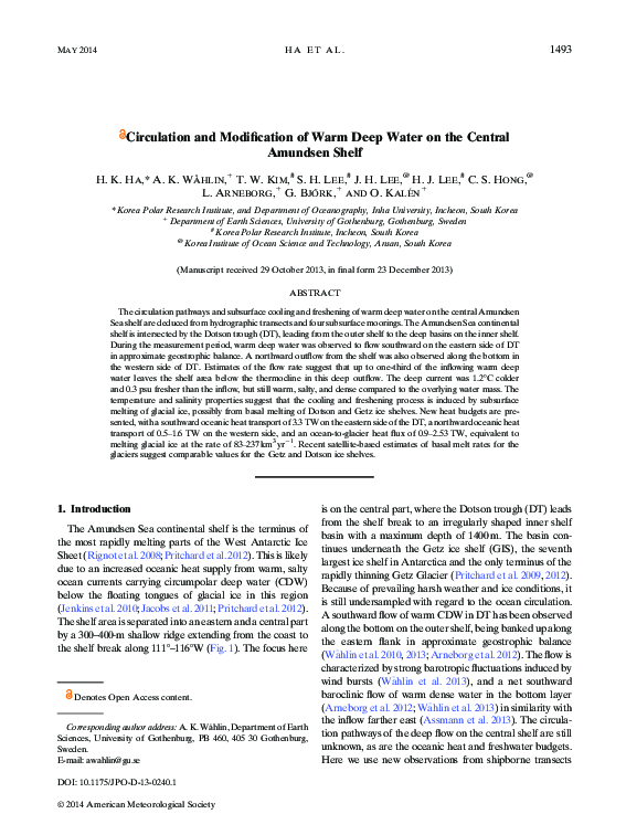(PDF) Circulation and Modification of Warm Deep Water on the Central ...