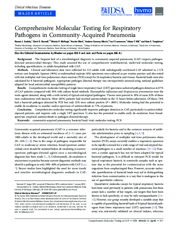 (PDF) Comprehensive Molecular Testing for Respiratory Pathogens in ...