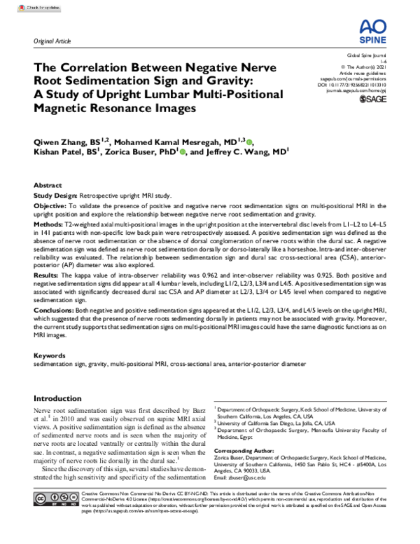 (PDF) The Correlation Between Negative Nerve Root Sedimentation Sign ...