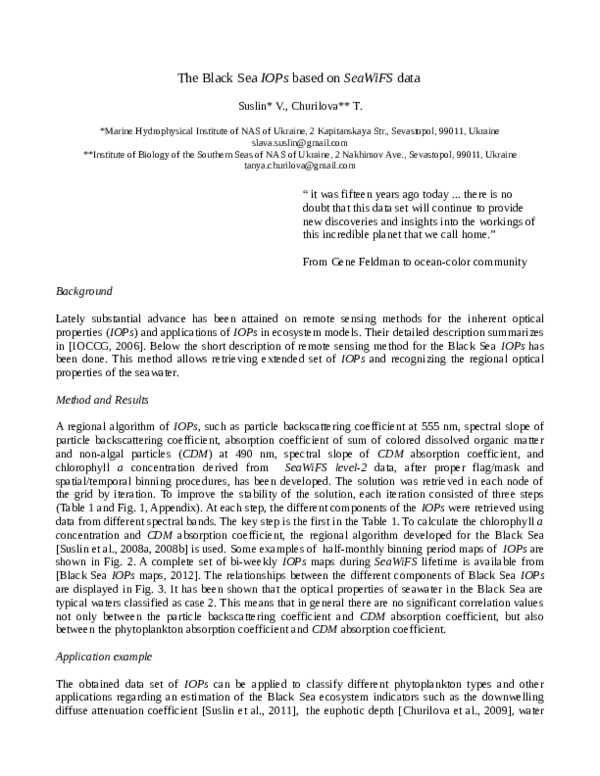 (PDF) The Black Sea IOPs based on SeaWiFS data