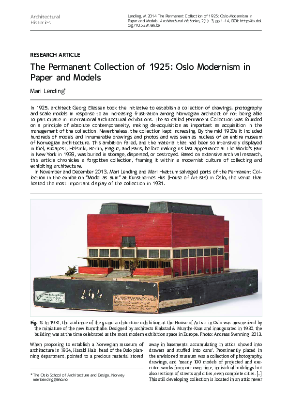 (PDF) The Permanent Collection of 1925: Oslo Modernism in Paper and Models