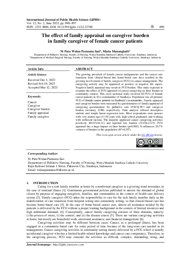 (PDF) The effect of family appraisal on caregiver burden in family ...