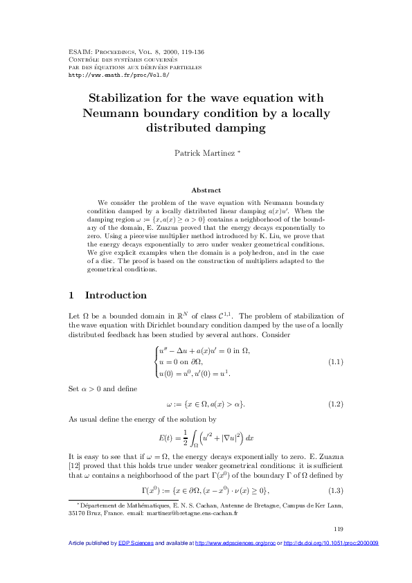 (PDF) Stabilization for the wave equation with Neumann boundary ...