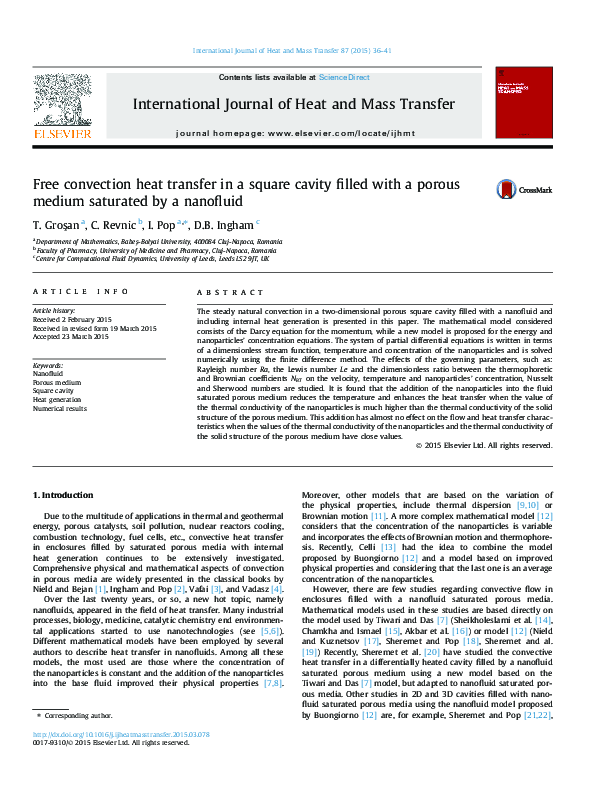 (PDF) Free convection heat transfer in a square cavity filled with a ...