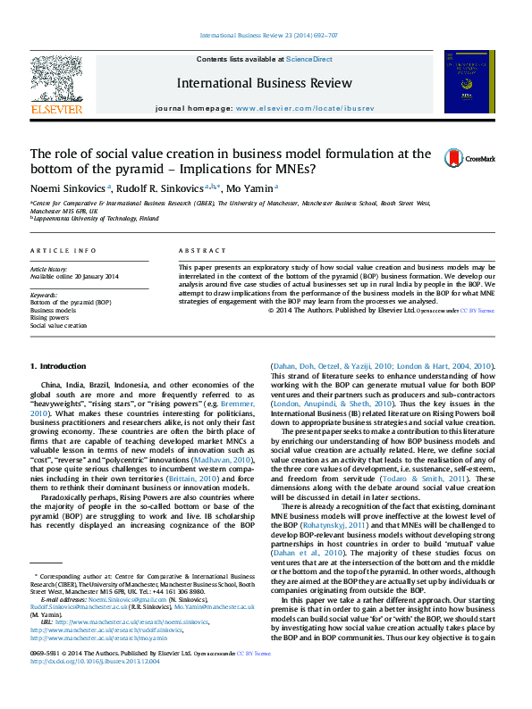 (PDF) The role of social value creation in business model formulation ...