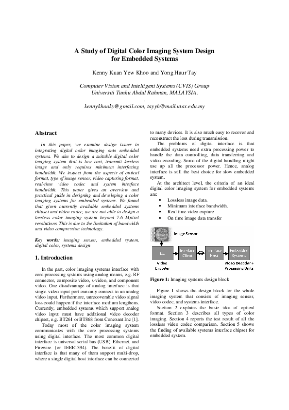 (PDF) A Study of Digital Color Imaging System Design for Embedded