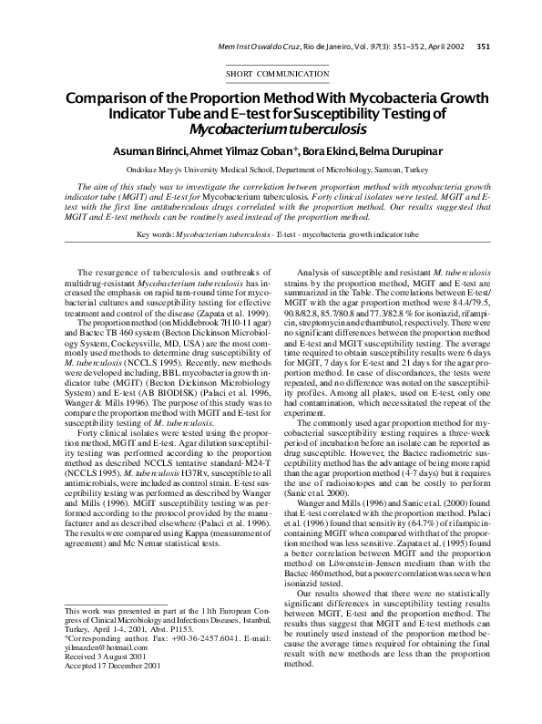 (PDF) Comparison of the Proportion Method With Mycobacteria Growth ...