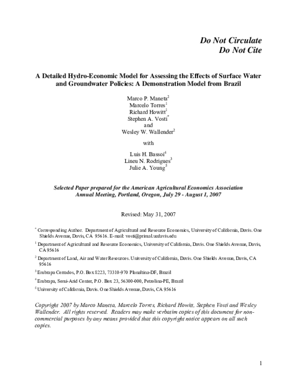 (PDF) A Detailed Hydro-Economic Model for Assessing the Effects of ...
