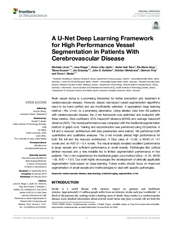 (PDF) A U-Net Deep Learning Framework for High Performance Vessel ...
