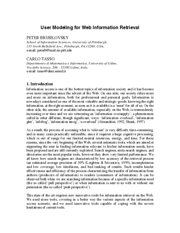 (PDF) User Modeling for Web Information Retrieval | Carlo Tasso ...