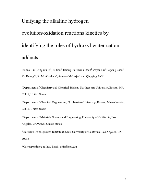 (PDF) Unifying the Alkaline Hydrogen Evolution/oxidation Reactions ...