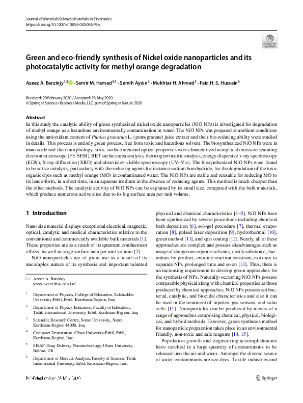 (PDF) Green and eco-friendly synthesis of Nickel oxide nanoparticles ...