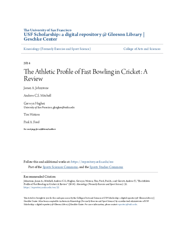 (PDF) The Athletic Profile of Fast Bowling in Cricket