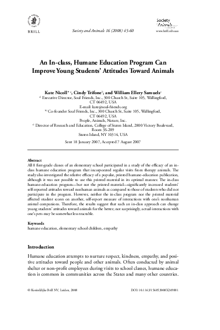 (PDF) An In-class, Humane Education Program Can Improve Young Students ...