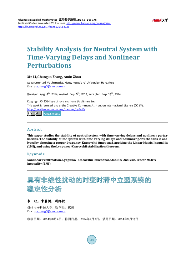 (PDF) Stability Analysis for Neutral System with Time-Varying Delays ...