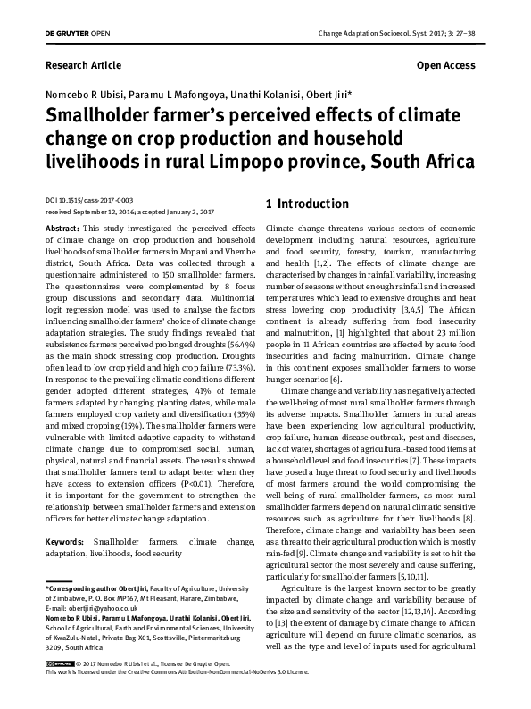 (PDF) Smallholder farmer’s perceived effects of climate change on crop ...