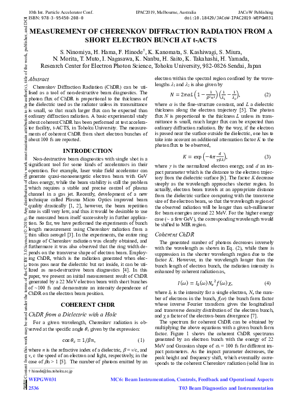 (PDF) Measurement of Cherenkov Diffraction Radiation from a Short ...