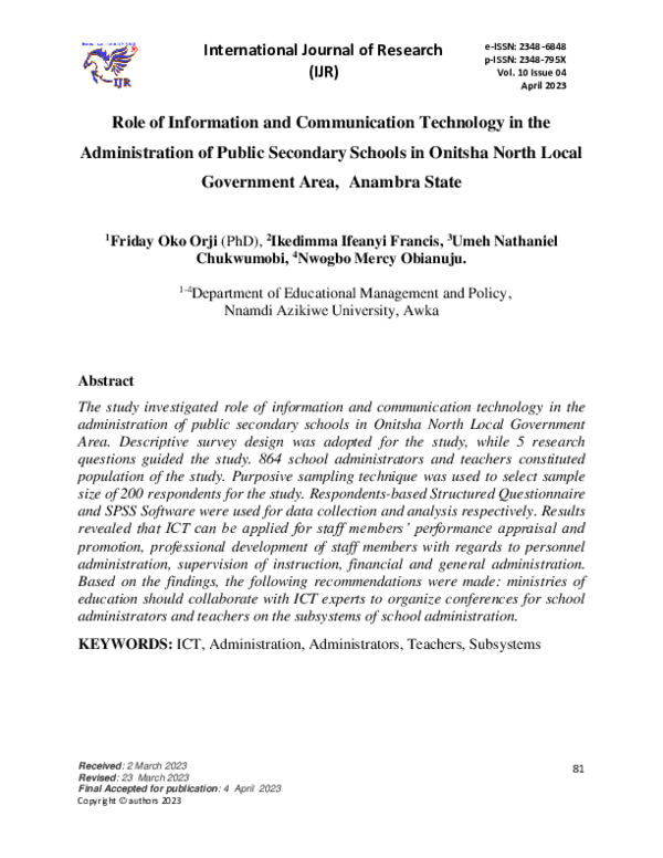 (PDF) Role of Information and Communication Technology in the ...