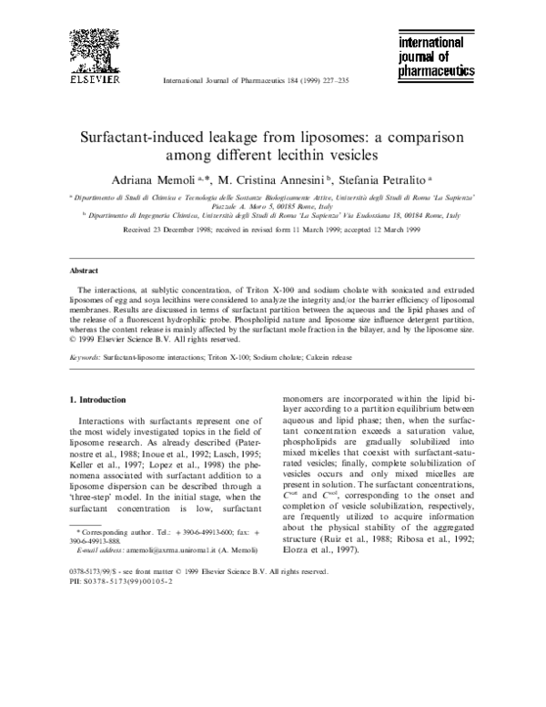 (PDF) Surfactantinduced leakage from liposomes a comparison among