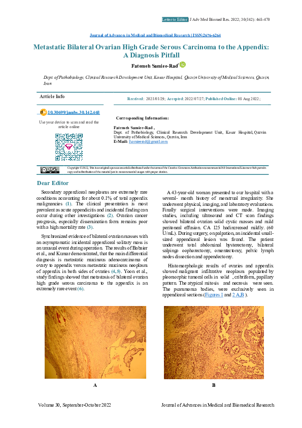 (PDF) Metastatic Bilateral Ovarian High Grade Serous Carcinoma to the ...