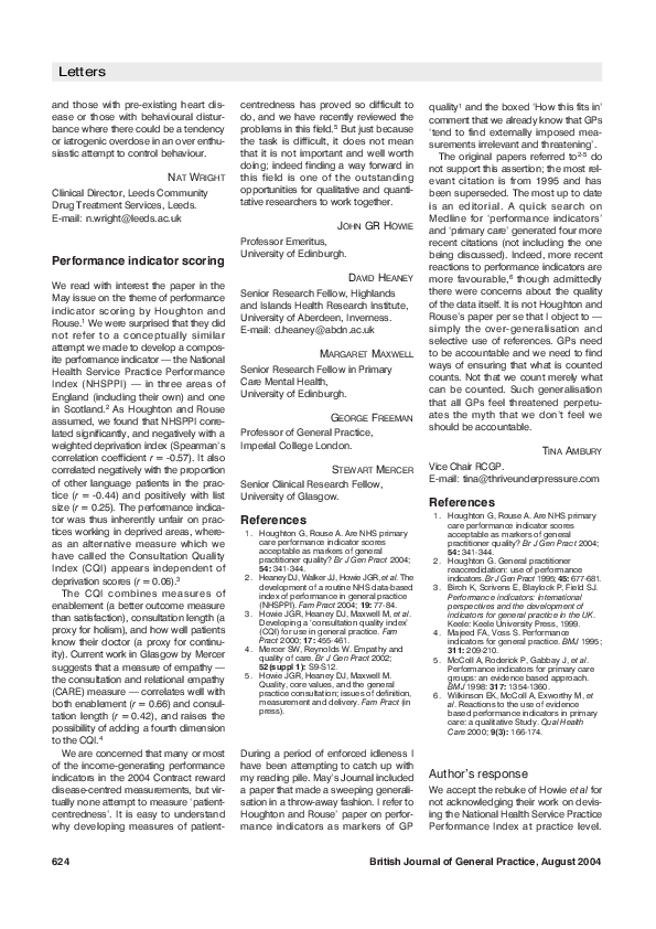 (PDF) Performance indicator scoring