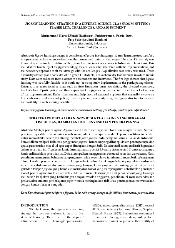 (PDF) Jigsaw Learning Strategy in a Diverse ScienceClassroom Setting