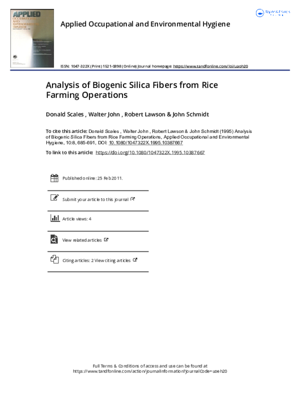 (PDF) Analysis of Biogenic Silica Fibers from Rice Farming Operations
