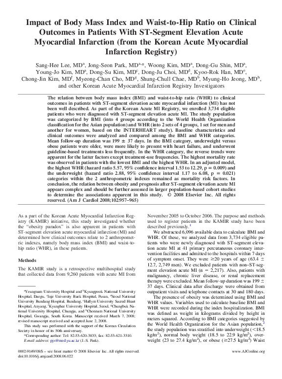 (PDF) Impact of Body Mass Index and Waist-to-Hip Ratio on Clinical ...