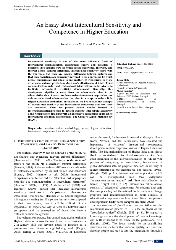 (PDF) An Essay about Intercultural Sensitivity and Competence in Higher ...