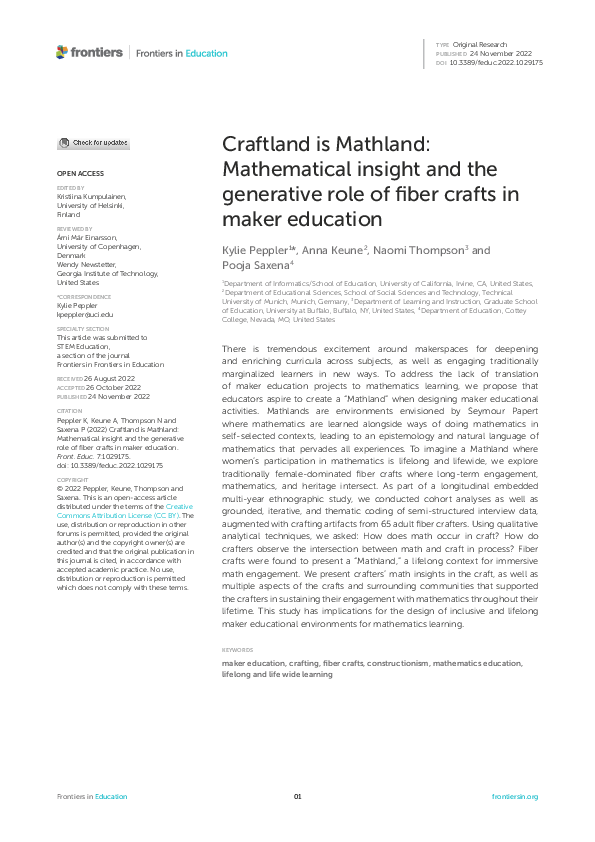 (PDF) Craftland is Mathland: Mathematical insight and the generative ...