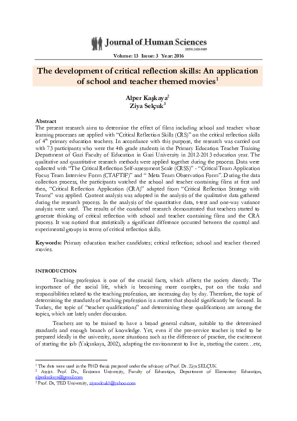 (PDF) The development of critical reflection skills: An application of ...