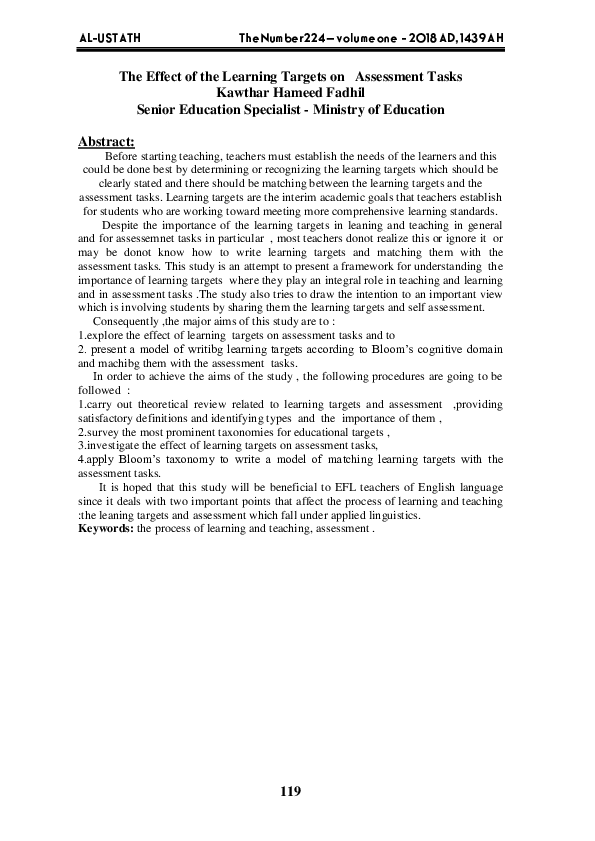 (PDF) The Effect of the Learning Targets on Assessment Tasks
