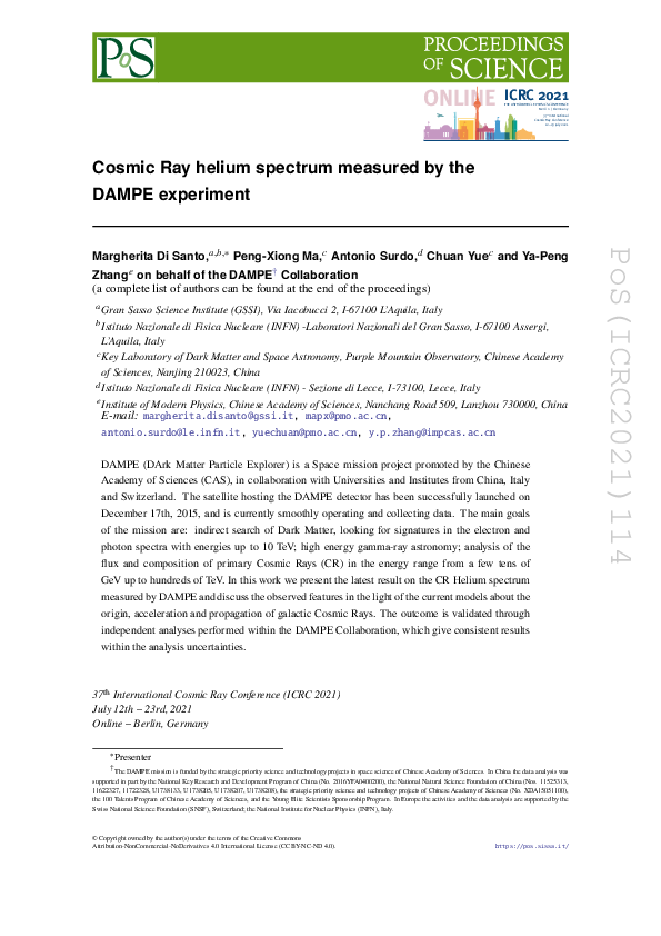 (PDF) Cosmic Ray Helium spectrum measured by the DAMPE experiment